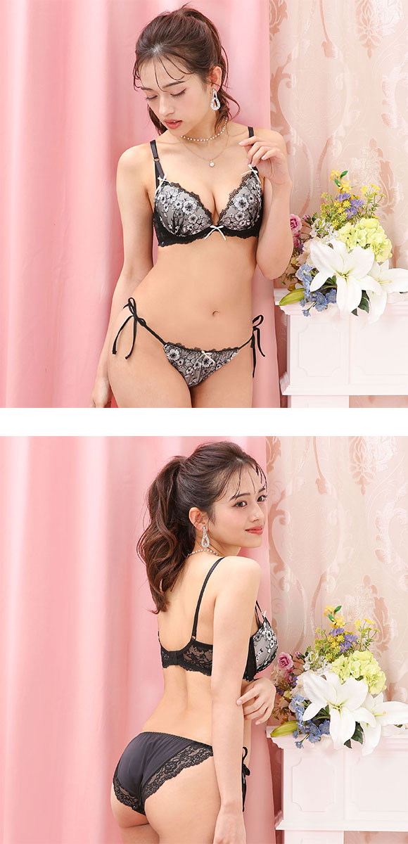 サンエイ 脇高 クラッシーブーケ ブラセット EF サイドリボンショーツ 横紐 脇肉 はみ肉すっきり 脇寄せ 美胸 谷間 丸胸 SANEI 大きいサイズ