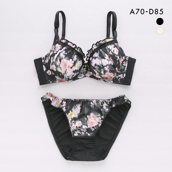 サンエイ 脇高 ガーリーフリルシフォン ブラセット ABCD 脇肉 はみ肉すっきり 脇寄せ ブラジャー ショーツ セット 美胸 谷間 丸胸 SANEI