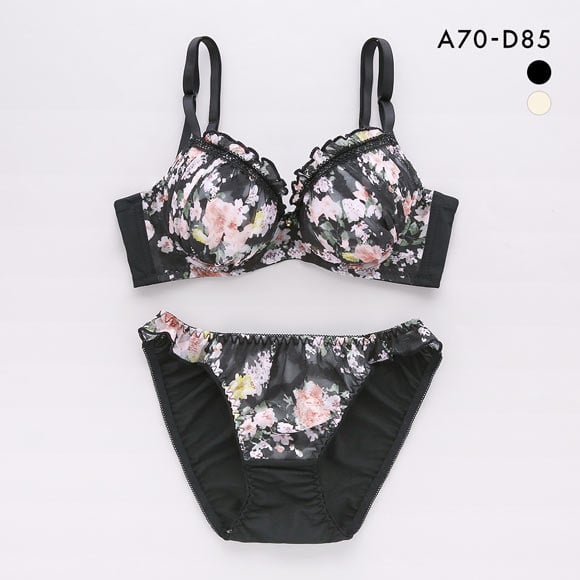 サンエイ 脇高 ガーリーフリルシフォン ブラセット ABCD 脇肉 はみ肉すっきり 脇寄せ ブラジャー ショーツ セット 美胸 谷間 丸胸 SANEI