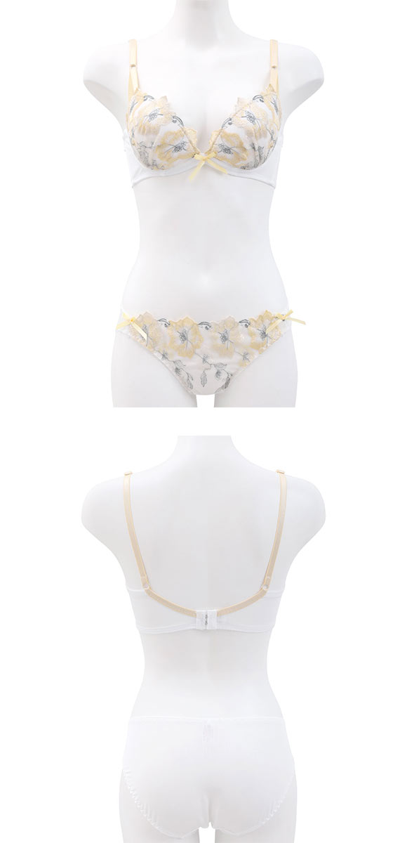 サンエイ 脇高 スウィートブルーム刺繍 ブラセット ABCD 脇肉 はみ肉すっきり 脇寄せ ブラジャー ショーツ セット 美胸 谷間 丸胸 SANEI