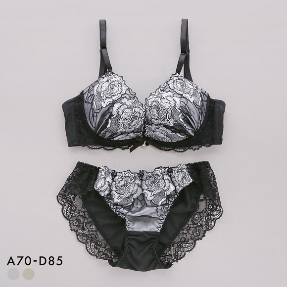 サンエイ 脇高 グロッシーローズ刺繍 ブラセット ABCD 脇肉 はみ肉すっきり 脇寄せ ブラジャー ショーツ セット 美胸 谷間 丸胸 SANEI 大きいサイズ