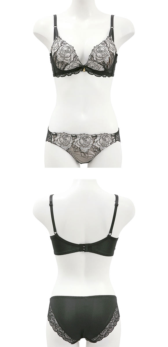 サンエイ 脇高 グロッシーローズ刺繍 ブラセット ABCD 脇肉 はみ肉すっきり 脇寄せ ブラジャー ショーツ セット 美胸 谷間 丸胸 SANEI 大きいサイズ