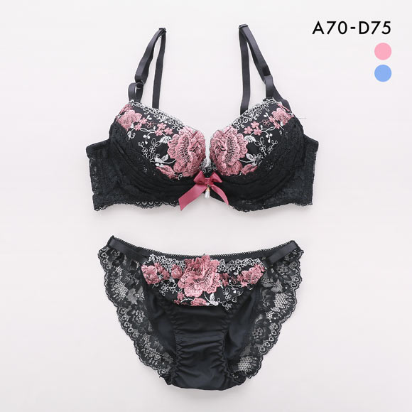 サンエイ 脇高 ゴージャスフラワー ブラセット ABCD 脇肉 はみ肉すっきり 脇寄せ ブラジャー ショーツ セット 美胸 谷間 丸胸 SANEI