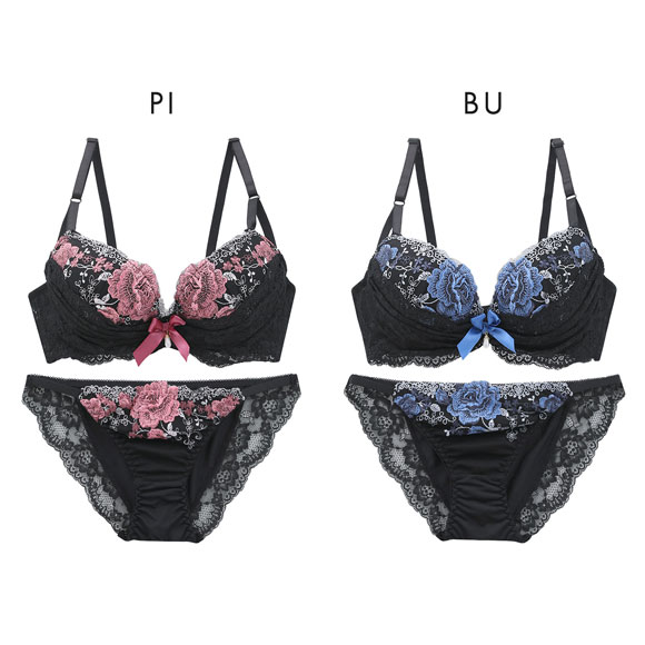 サンエイ 脇高 ゴージャスフラワー ブラセット ABCD 脇肉 はみ肉すっきり 脇寄せ ブラジャー ショーツ セット 美胸 谷間 丸胸 SANEI