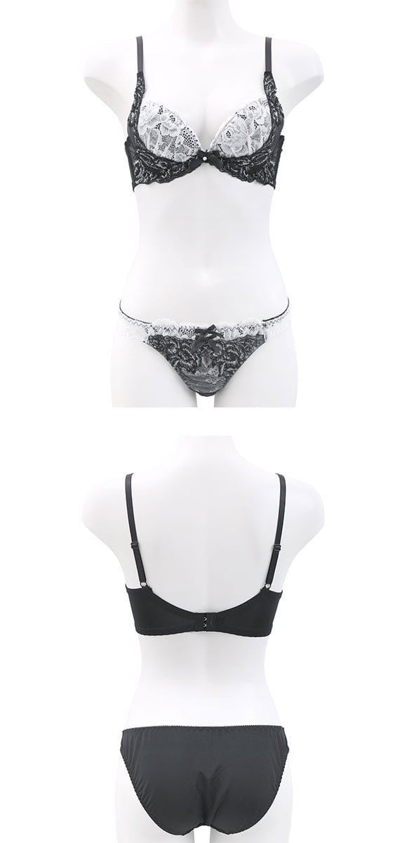 サンエイ 脇高 モノクロフラワーブーケ ブラセット ABCD 盛り 脇肉 はみ肉すっきり 脇寄せ ブラジャー ショーツ セット 美胸 SANEI