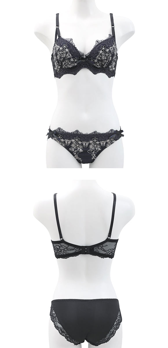 サンエイ 脇高 アンティークレーシィフラワー ブラセット ABCD 脇肉 はみ肉すっきり 脇寄せ ブラジャー ショーツ セット 美胸 谷間 丸胸 SANEI