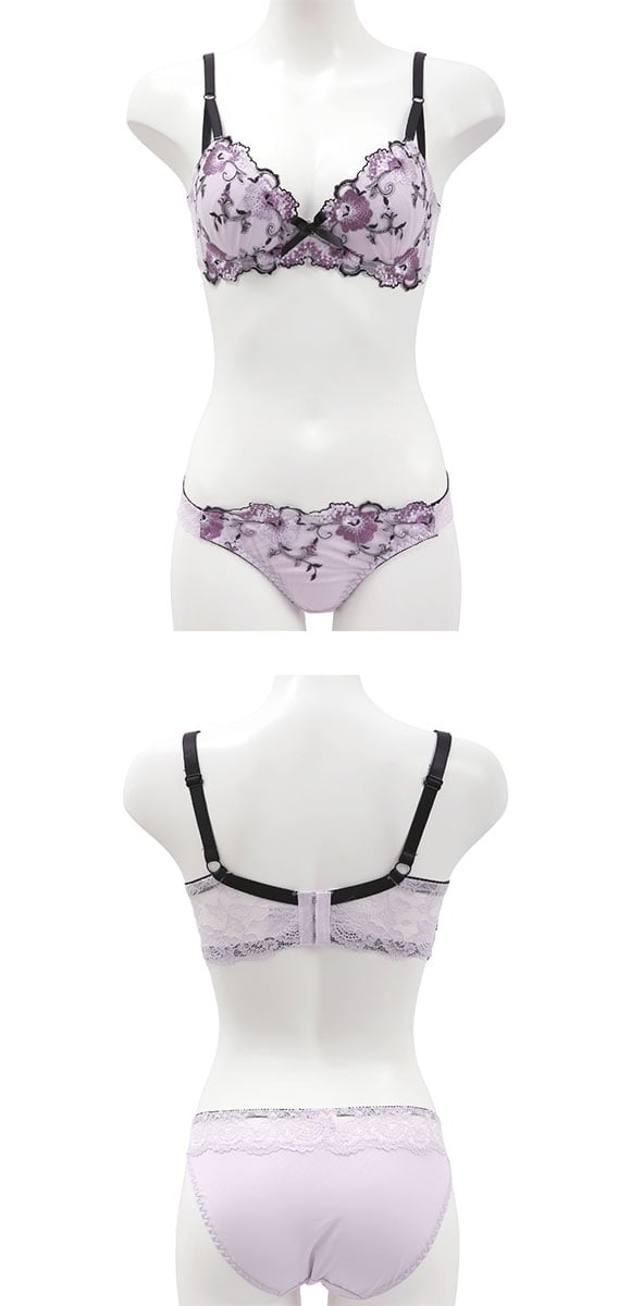 サンエイ 脇高 シックフラワー ブラセット EF 大きいサイズ グラマー 脇肉 はみ肉すっきり 脇寄せ ブラジャー ショーツ セット 美胸 谷間 丸胸 SANEI