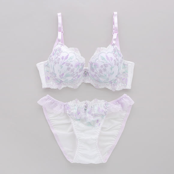 サンエイ 脇高 ガーリーフラワーブーケ ブラセット ABCD 脇肉 はみ肉すっきり 脇寄せ ブラジャー ショーツ セット 美胸 谷間 丸胸 SANEI