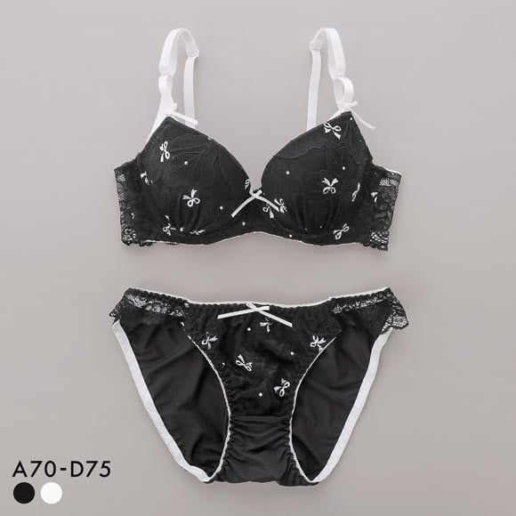 サンエイ 脇高 レーシィプチリボン ブラセット ABCD 脇肉 はみ肉すっきり 脇寄せ ブラジャー ショーツ セット 美胸 谷間 SANEI