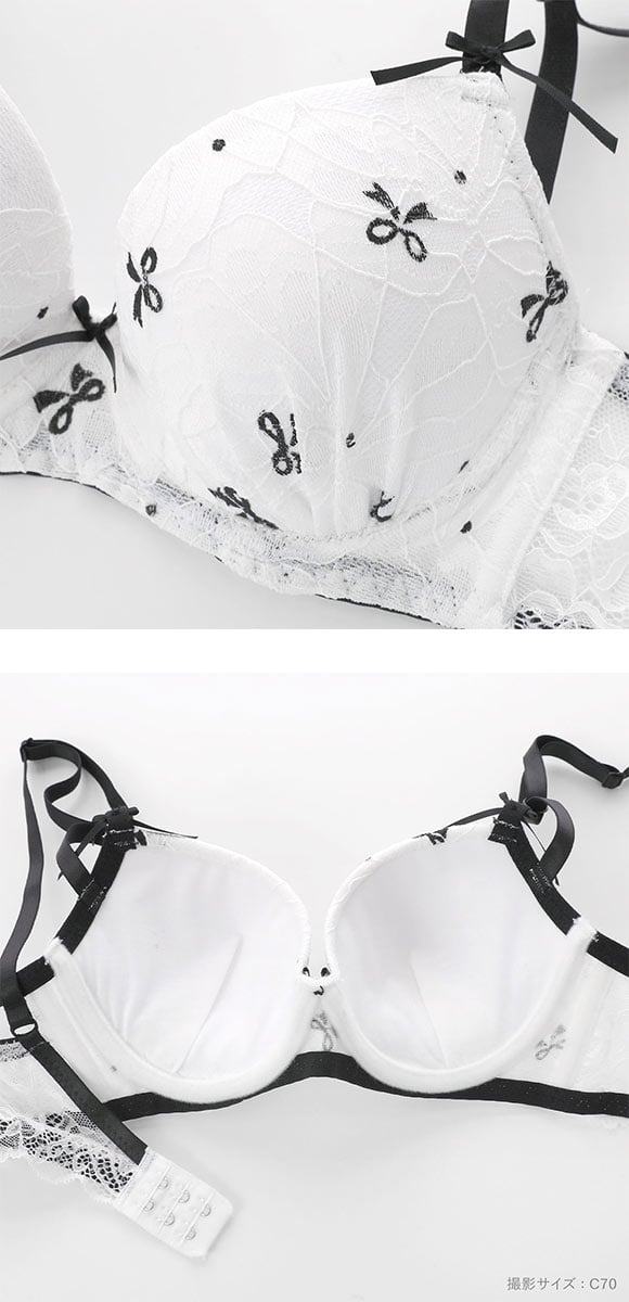サンエイ 脇高 レーシィプチリボン ブラセット ABCD 脇肉 はみ肉すっきり 脇寄せ ブラジャー ショーツ セット 美胸 谷間 SANEI