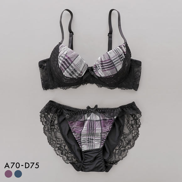 サンエイ 脇高 グロッシーチェック ブラセット ABCD 脇肉 はみ肉すっきり 脇寄せ 着やせ ブラジャー ショーツ セット SANEI