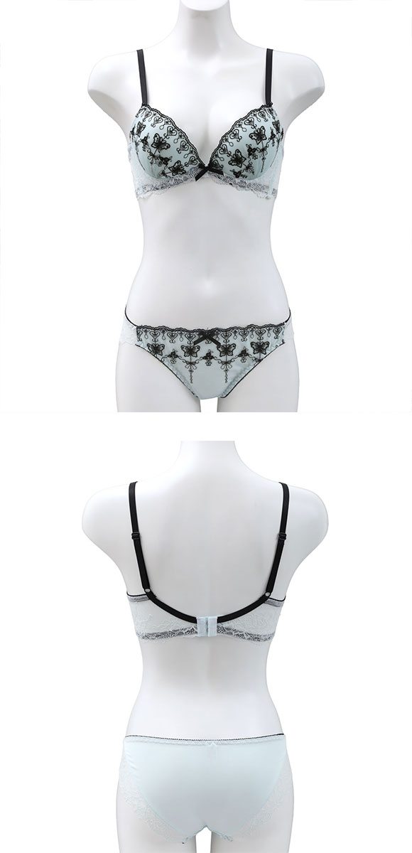 サンエイ 脇高 ガーリーバタフライ ブラセット ABCD 脇肉 谷間 盛り はみ肉すっきり 脇寄せ ブラジャー ショーツ セット 美胸 SANEI