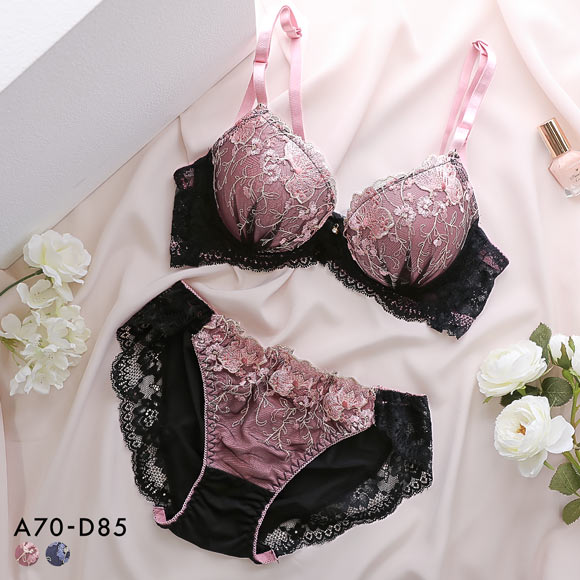 サンエイ 脇高 ゴージャスフラワー刺繍 ブラセット ABCD サイドリボンショーツ ブラジャー ショーツ セット 脇肉 はみ肉すっきり 脇寄せ 美胸 丸胸 SANEI
