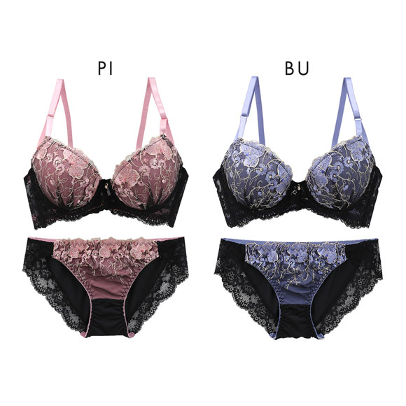 サンエイ 脇高 ゴージャスフラワー刺繍 ブラセット ABCD サイドリボンショーツ ブラジャー ショーツ セット 脇肉 はみ肉すっきり 脇寄せ 美胸 丸胸 SANEI