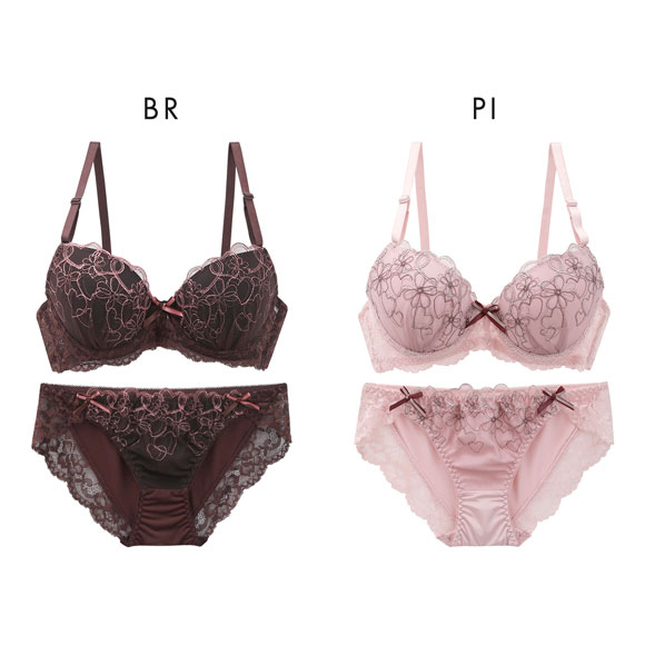 サンエイ ガーリーハートフラワー刺繍 ブラセット ABCD バックレース 美胸 丸胸 SANEI