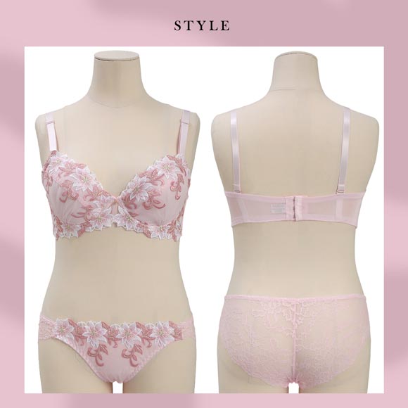 サンエイ 脇高 ビッグリリー刺繍 ブラセット GHI 大きいサイズ グラマー 脇肉 はみ肉すっきり 脇寄せ ブラジャー ショーツ 美胸 SANEI