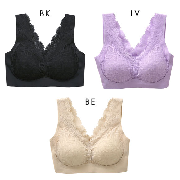 サンエイ SANEI レースたっぷり ハーフトップ ブラジャー ノンワイヤー M L LL なめらかFit 単品