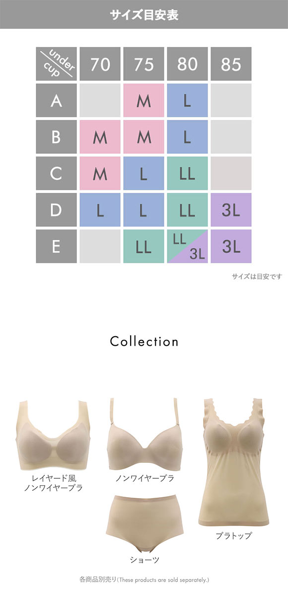 サンエイ なめらかFit レイヤード風 超薄ブラ 脇高 ノンワイヤー M L LL 脇肉 すっきり 脇寄せ まるで素肌 シームレス 敏感肌 SANEI