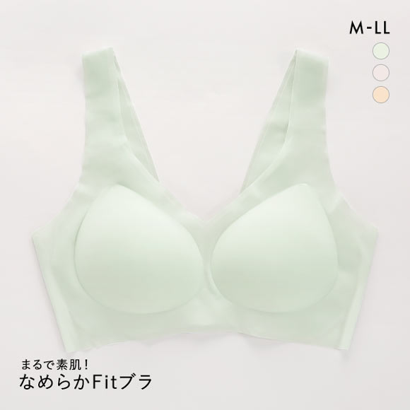 サンエイ SANEI なめらかFit まるで素肌 超薄フィットブラ 脇高 ノンワイヤー M L L 脇肉 すっきり 脇寄せ シームレス 敏感肌 単品