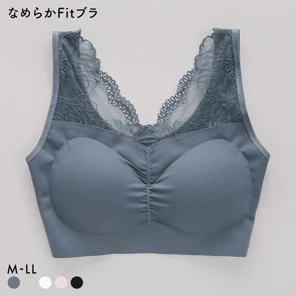 サンエイ SANEI なめらかFit 肩レース付きノンワイヤーブラ ハーフトップ M L L 脇肉 すっきり 脇寄せ もっちりカップ ナイトブラ 単品