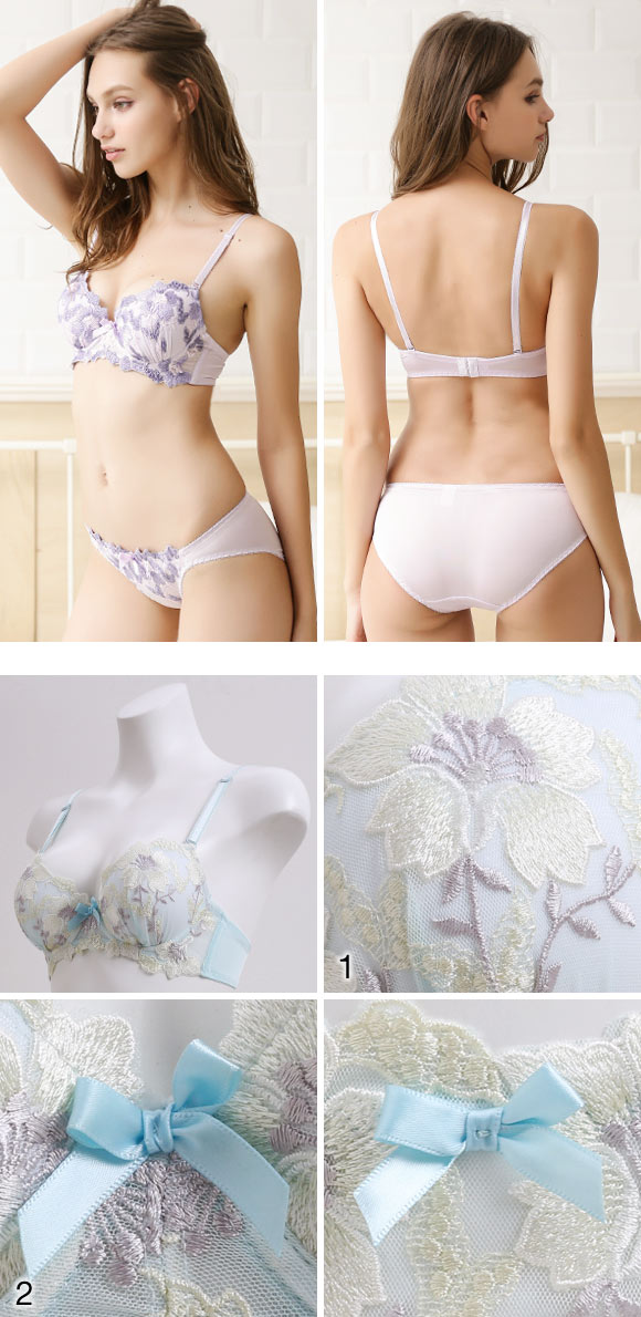 SHIROHATO限定販売 華やか花柄刺繍 ブラショーツ セット ABCD 盛りブラ 谷間ブラ