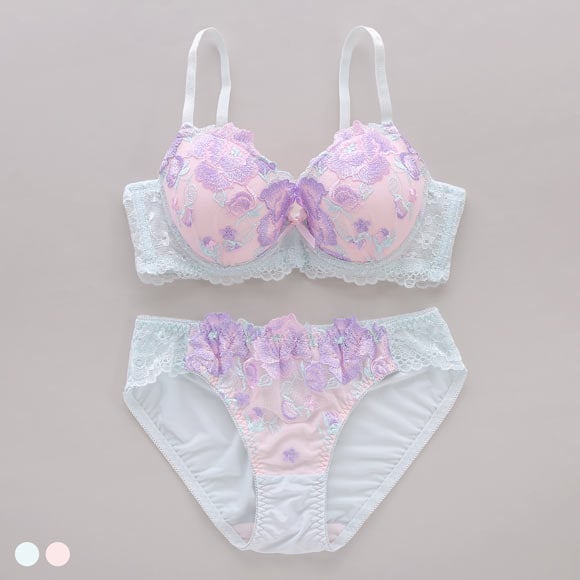 サンエイ 脇高 ビビットフラワー ブラセット ABCD 脇肉 谷間 盛り はみ肉すっきり 脇寄せ ブラジャー ショーツ セット 美胸 SANEI