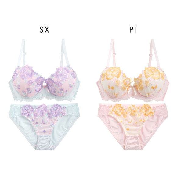 サンエイ 脇高 ビビットフラワー ブラセット ABCD 脇肉 谷間 盛り はみ肉すっきり 脇寄せ ブラジャー ショーツ セット 美胸 SANEI