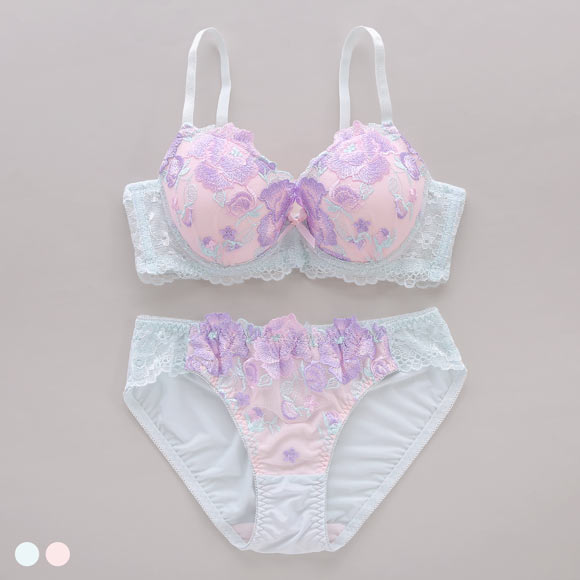 サンエイ 脇高 ビビットフラワー ブラセット EF 大きいサイズ グラマー 脇肉 谷間 盛り ブラジャー ショーツ セット 美胸 SANEI