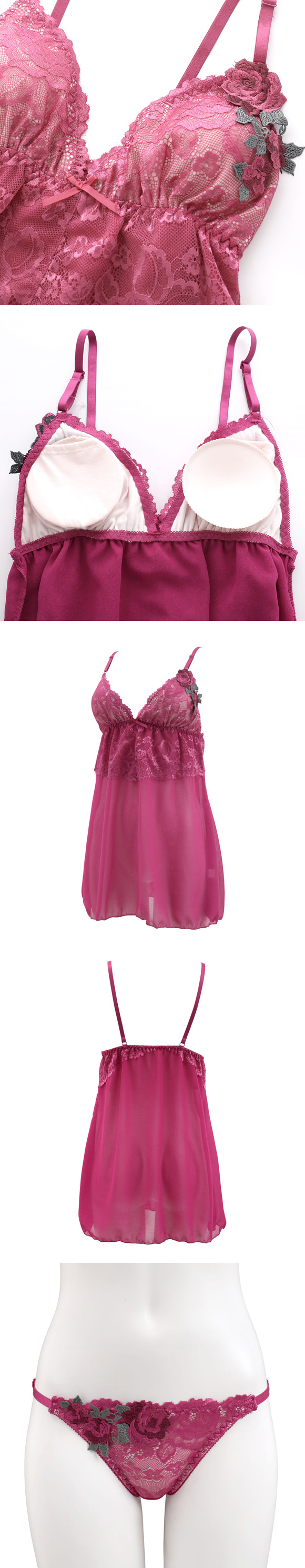 サンエイ ダークフローラ カップ付き スリップ＆ショーツ ランジェリー ベビードール キャミ 上下セット SANEI