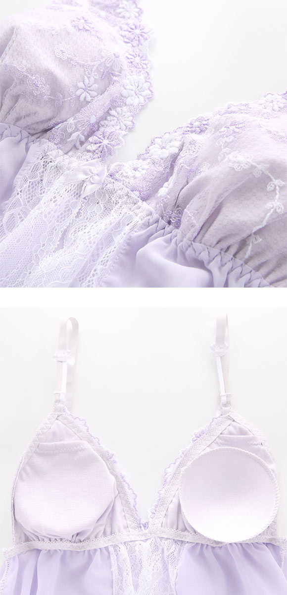 サンエイ SANEI ギュピールレース 小花刺繍 スリップ カップ付き ショーツ 上下セット ランジェリー