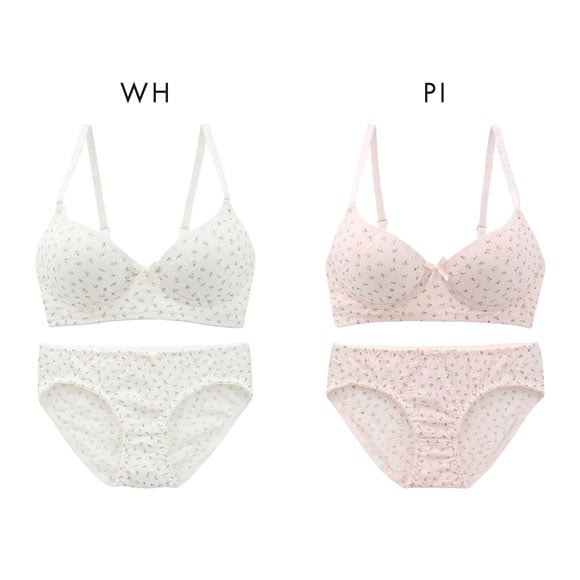 サンエイ リラックス＆ナチュラル ぽこぽこリブ小花 ノンワイヤーブラセット M L LL ブラレット ブラジャー ショーツ セット SANEI