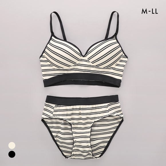 サンエイ リラックス＆ナチュラル アウトゴムボーダー ノンワイヤー ブラセット M L LL ブラレット ワイヤレス ナイトブラ SANEI