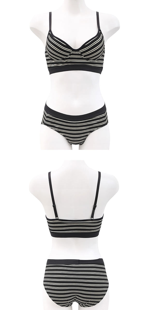 サンエイ リラックス＆ナチュラル アウトゴムボーダー ノンワイヤー ブラセット M L LL ブラレット ワイヤレス ナイトブラ SANEI