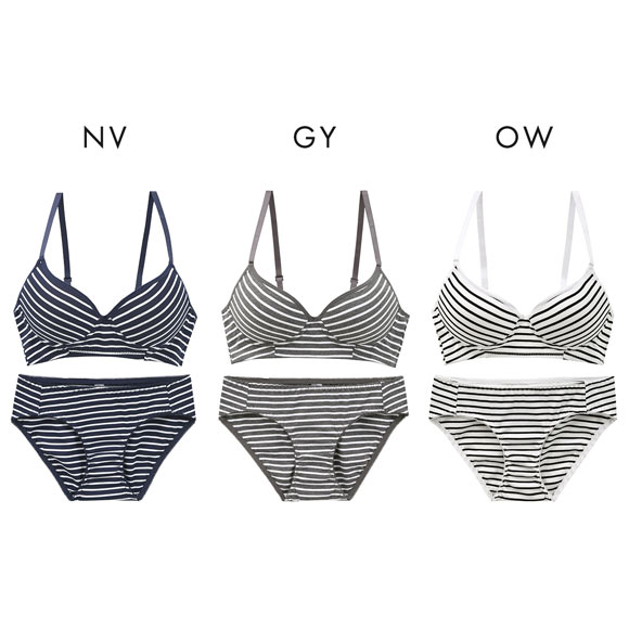 サンエイ リラックス＆ナチュラル ボーダーリブ ノンワイヤー ブラセット M L LL ブラレット ワイヤレス ナイトブラ SANEI