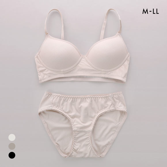 サンエイ リラックス＆ナチュラル シンプルリブ ノンワイヤー ブラセット M L LL ブラレット ワイヤレス ナイトブラ SANEI