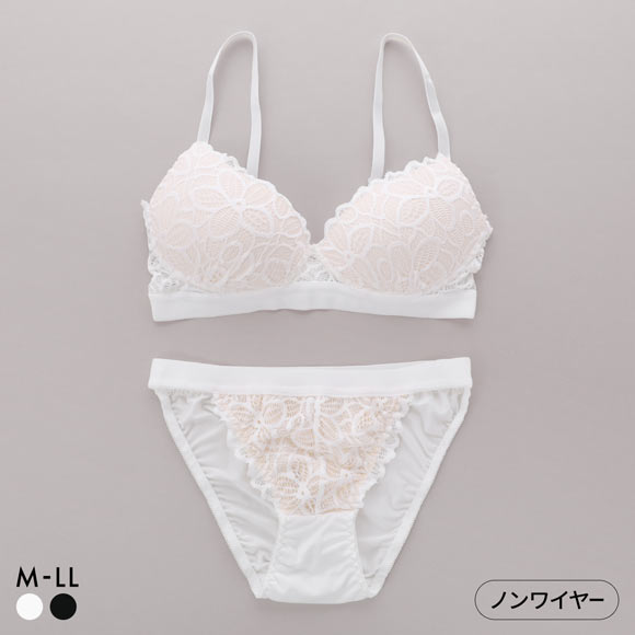 サンエイ リラックス＆ナチュラル 総レース ノンワイヤー ブラセット M L LL ブラジャー ショーツ セット ノンストレス SANEI