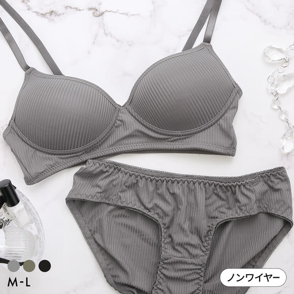 サンエイ リラックス シンプルリブ ノンワイヤー ブラセット M L ワイヤレス ルームインナー おうち時間 下着 SANEI
