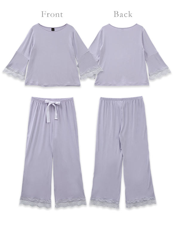 ブルーミングフローラ ルームウェア ゆるっととろみタッチ 上下セット レース フレアスリーブ ワイドパンツ 春夏秋 bloomingFLORA