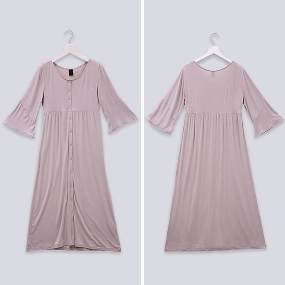 ブルーミングフローラ ルームウェア ゆるっととろみタッチ ワンピース 前開き フレア 七分袖 春夏秋 bloomingFLORA