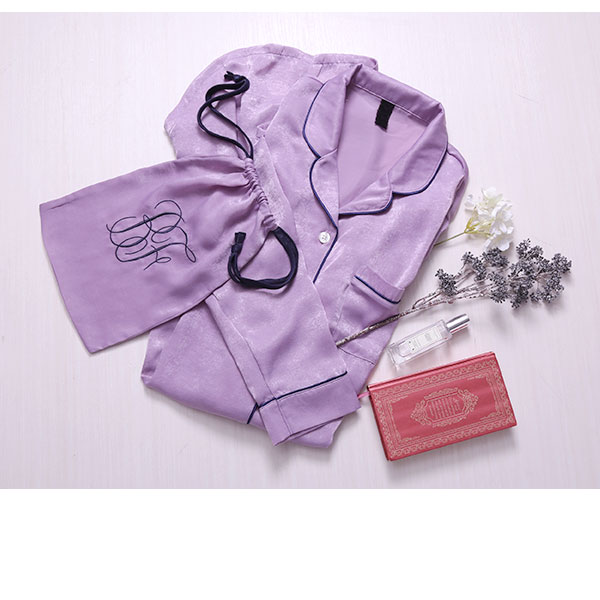 ブルーミングフローラ 艶光沢×艶とろみ ロイヤルサテン ルームウェア ワンピース シャツ 前開き 長袖 ポーチ付き bloomingFLORA