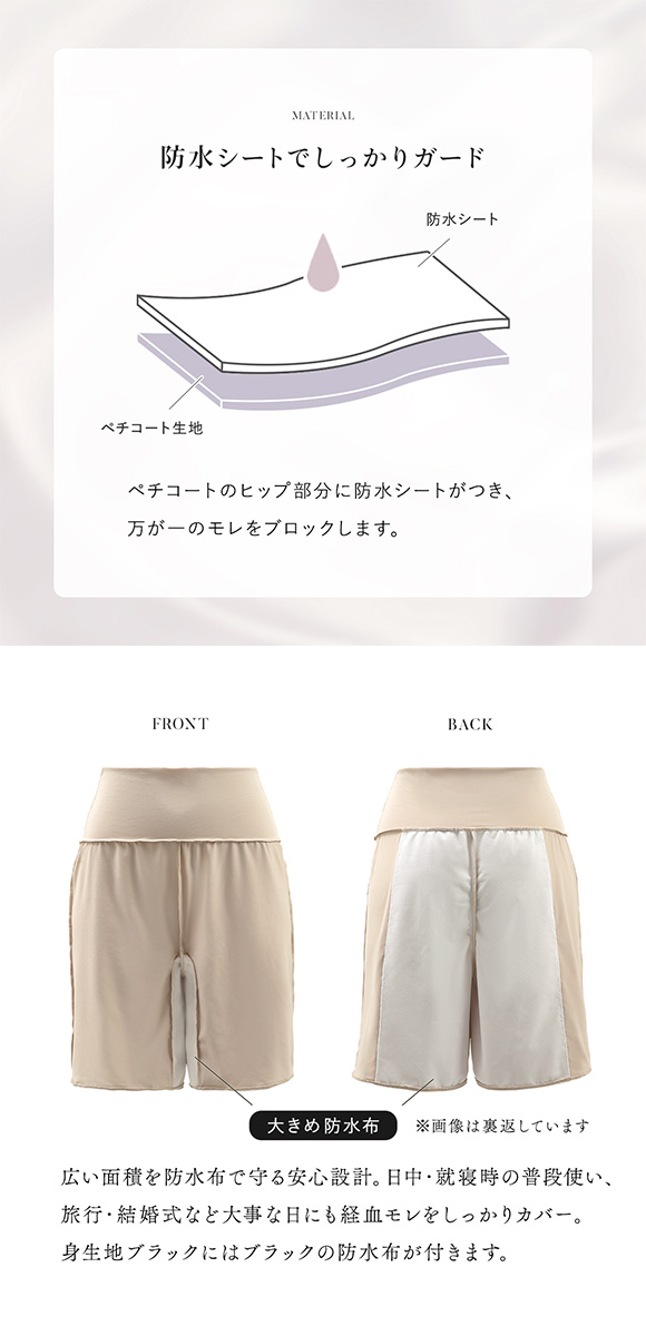 サニタリーペチパンツ タップパンツ 大きいサイズ M L LL 透け防止 透けにくい 安心ペチコ インナー フレアパンツ