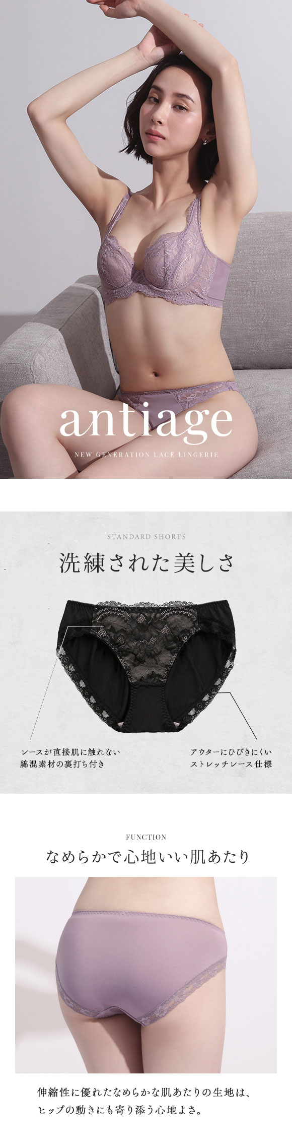 ショーツ スタンダード 大きいサイズ レース M L LL 単品 アンテアージュ