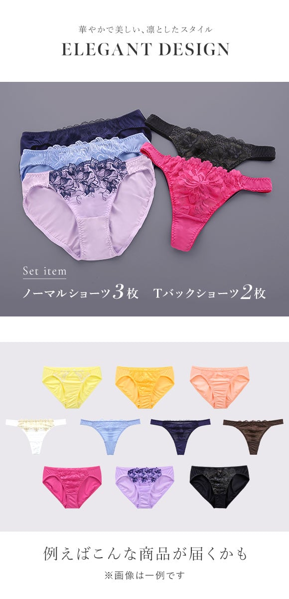 ショーツ スタンダード Tバック 5枚セット 福袋 エレガントタイプ おまかせ 刺繍レース 2wayトリコット