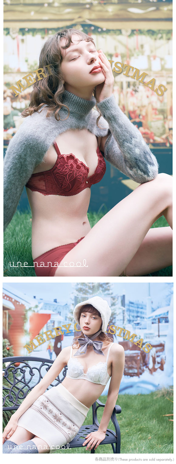 ウンナナクール ベロアのレースが特別感を演出 クリスマス 3/4カップブラジャー une nana cool