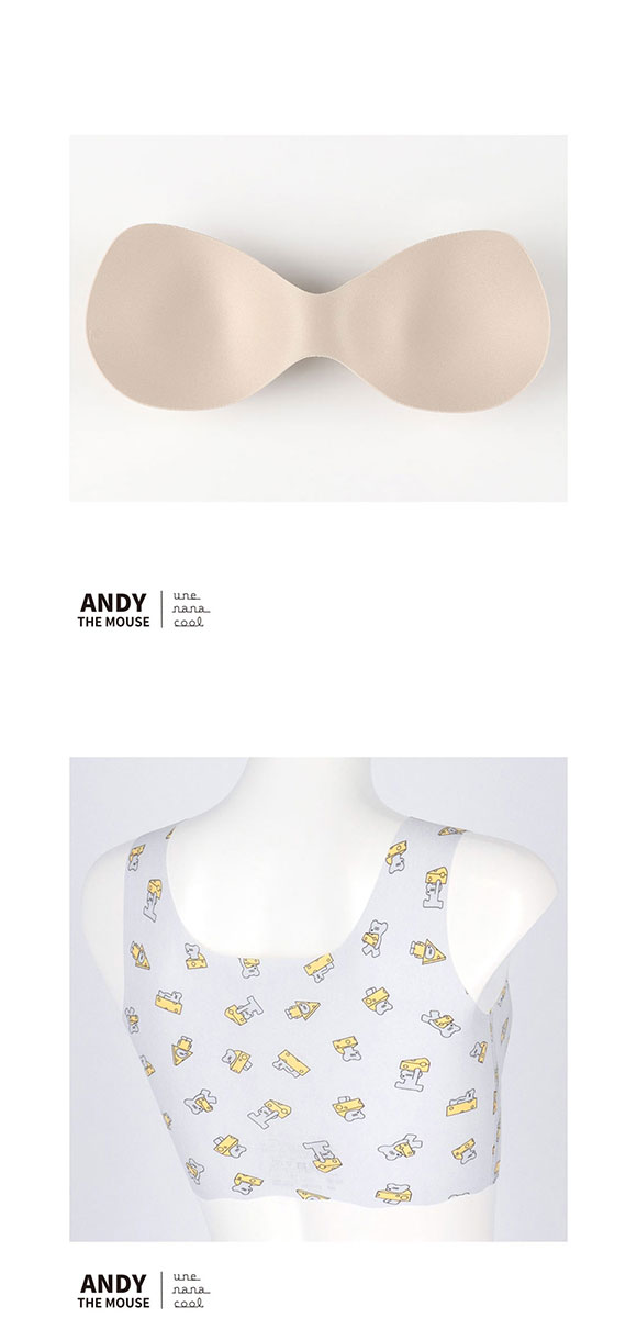 ウンナナクール MADE WITH ねずみのANDY フラット仕上げノンワイヤーブラジャー ブラジャー une nana cool