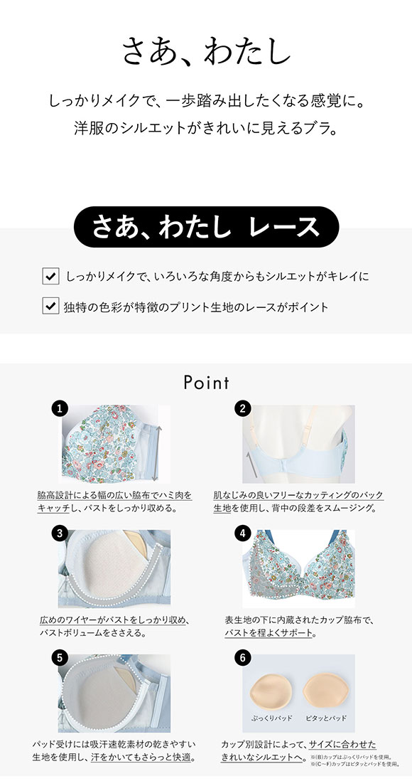 ウンナナクール une nana cool 脇高で背中スムージングブラジャー さあ、わたし レース MADE WITH LIBERTY FABRIC 3/4カップブラジャー 単品