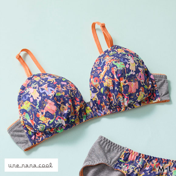 ウンナナクール MADE WITH LIBERTY FABRIC 綿混 三角レース ノンワイヤーブラ une nana cool