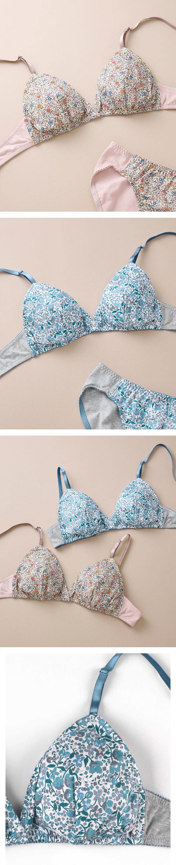 ウンナナクール 綿混 三角ノンワイヤーブラ MADE WITH LIBERTY FABRIC 単品 une nana cool