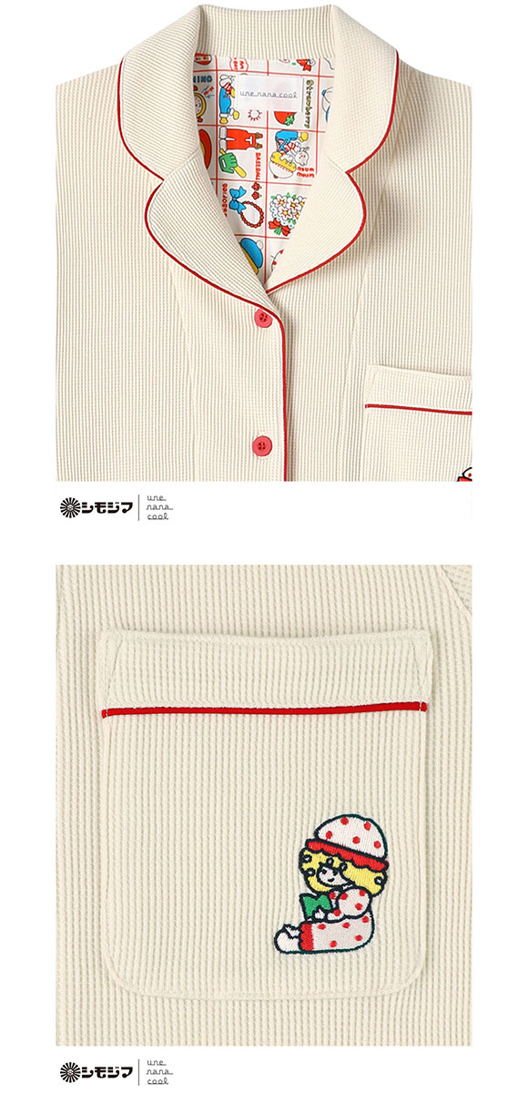 ウンナナクール une nana cool 綿100％ 開襟ワッフルパジャマ パジャマ MADE WITH シモジマ ルームウェア 上下セット 長袖 レディース