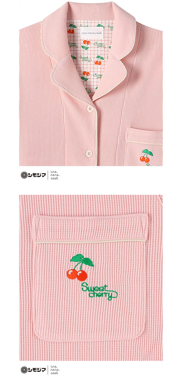 ウンナナクール une nana cool 綿100％ 開襟ワッフルパジャマ パジャマ MADE WITH シモジマ ルームウェア 上下セット 長袖 レディース